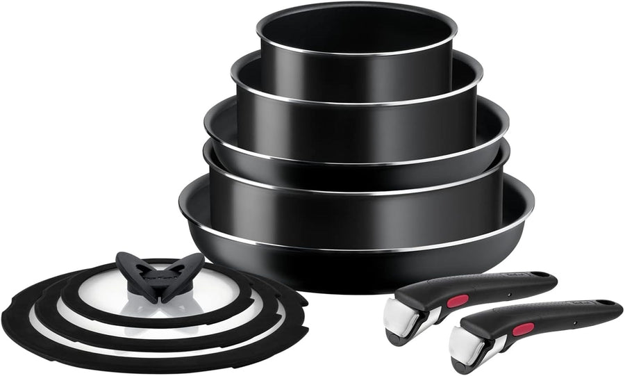 10pcs Non Stick Pots & Pans Cookware Set Stackable Easy Clean Removable Handle