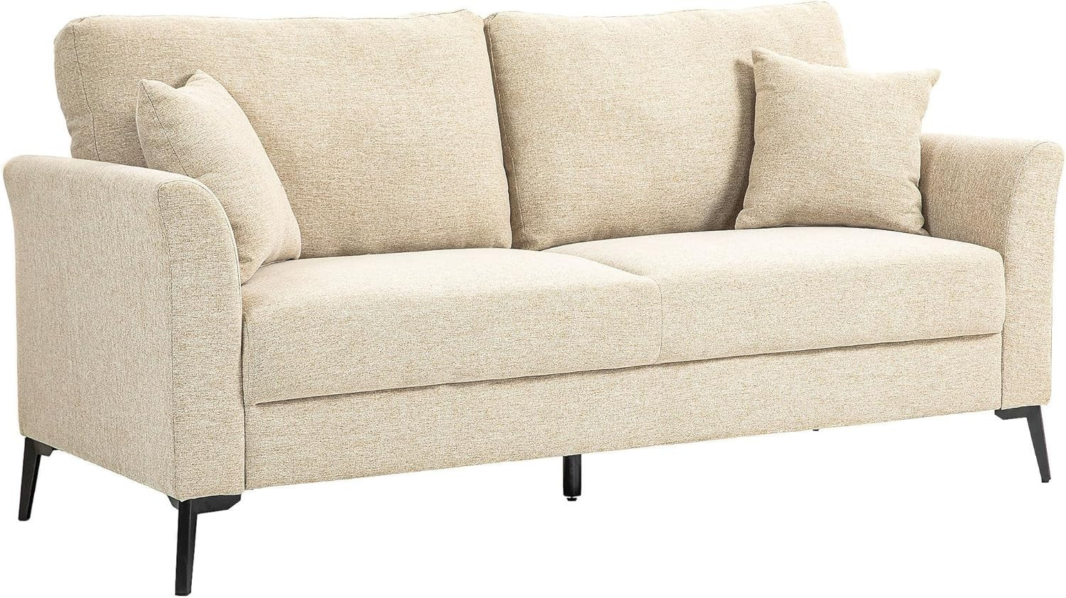 Modern 3 Seater Sofa Bed Beige Linen Storage Metal Legs Compact Lounge