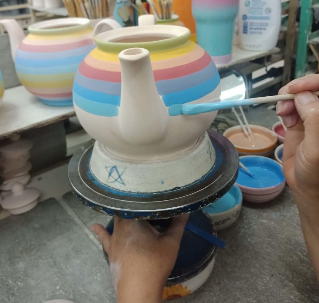 Hand Painted Rainbow Stripe Teapot 560ml Ceramic 1-2 Cup Tea Pot