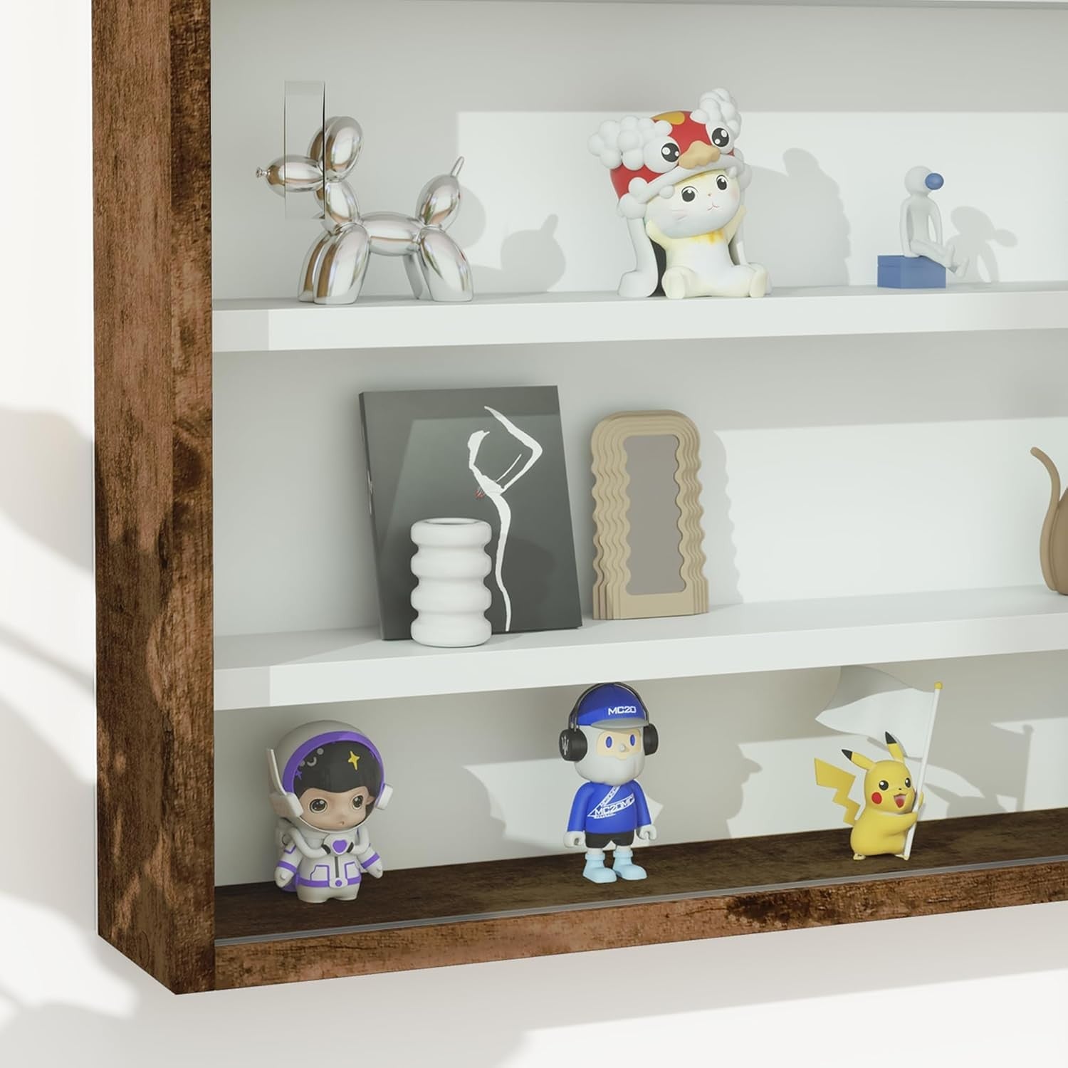 5-Tier Rustic Brown Display Cabinet | Wall-Mounted Glass Sliding Door Shelf 60×8