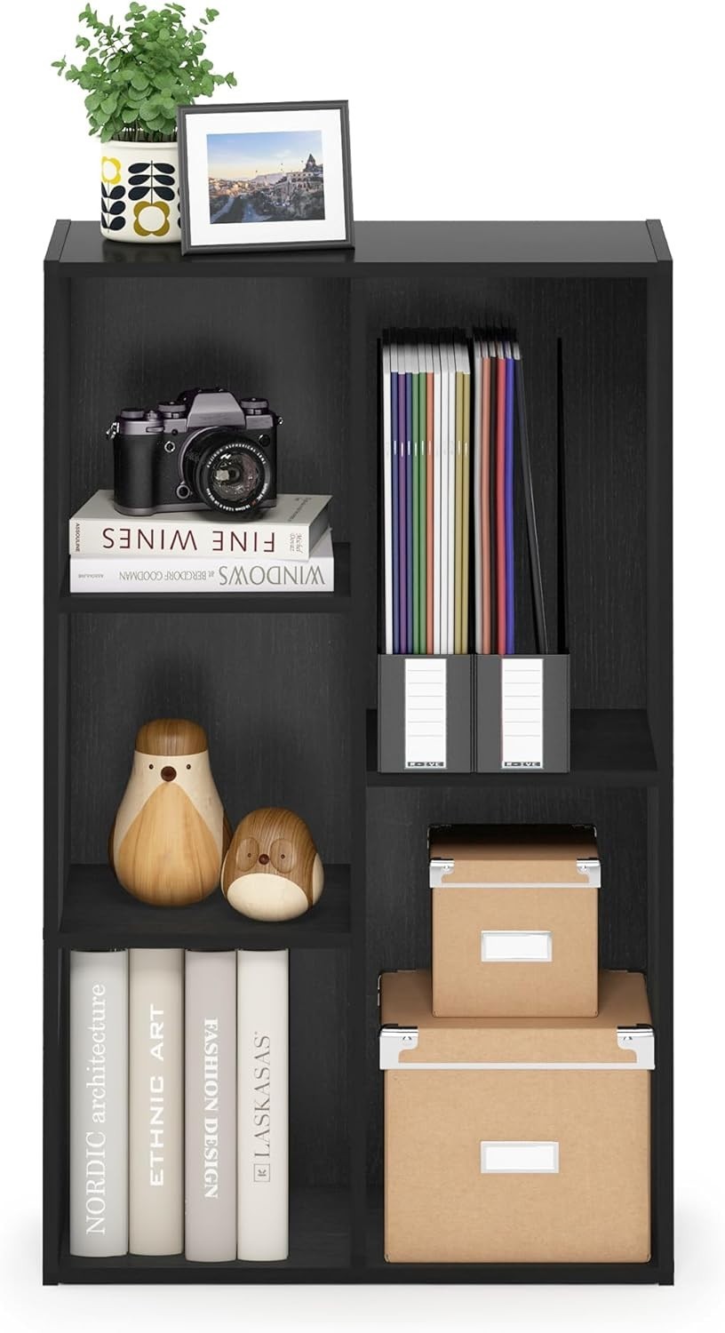 5 Cube No Tool Bookcase Storage Open Shelf Compact Design Organizer Black