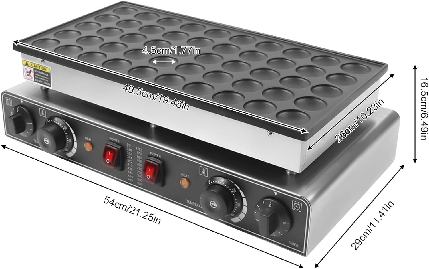 Commercial 50-Hole Dutch Pancake Maker 1700W Non-Stick Poffertjes Waffle Machine