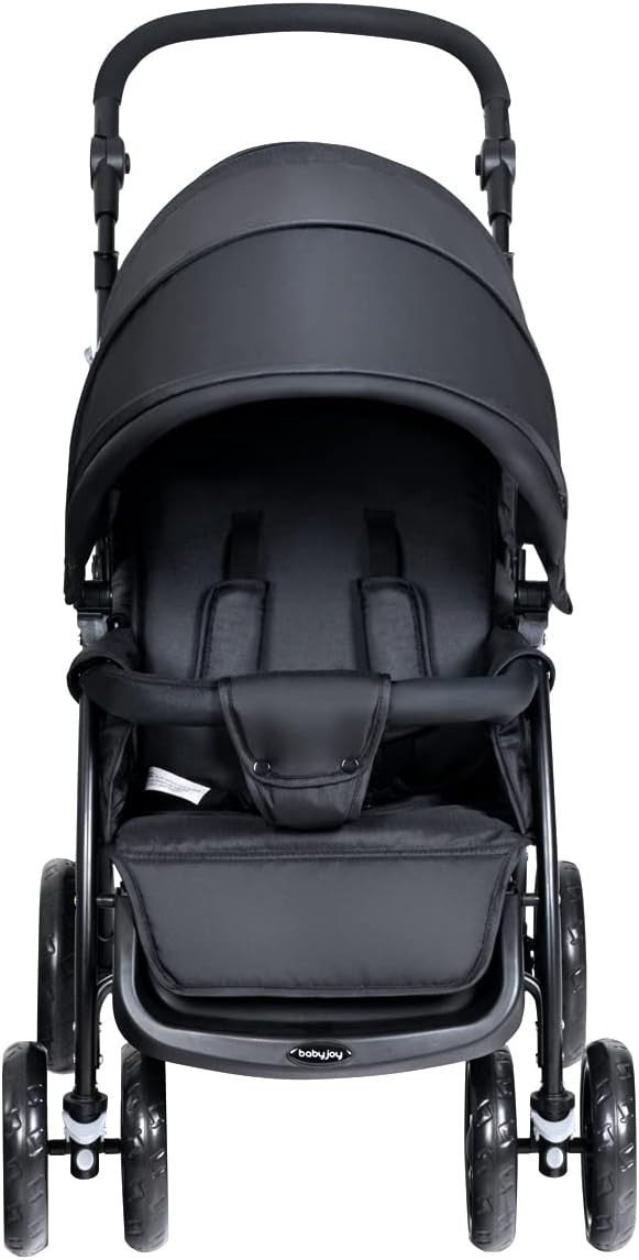 Twin Tandem Baby Stroller Black Foldable Double Seat 5-Point Harness Sunshade