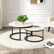 Nesting Coffee Table Set 2 Round Wood Metal Frame White Modern Industrial