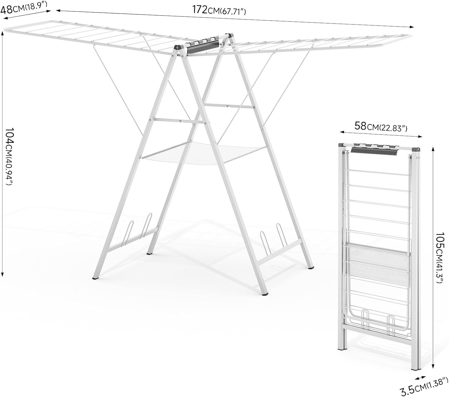 Foldable Clothes Drying Rack Height Adjustable Metal Indoor Outdoor