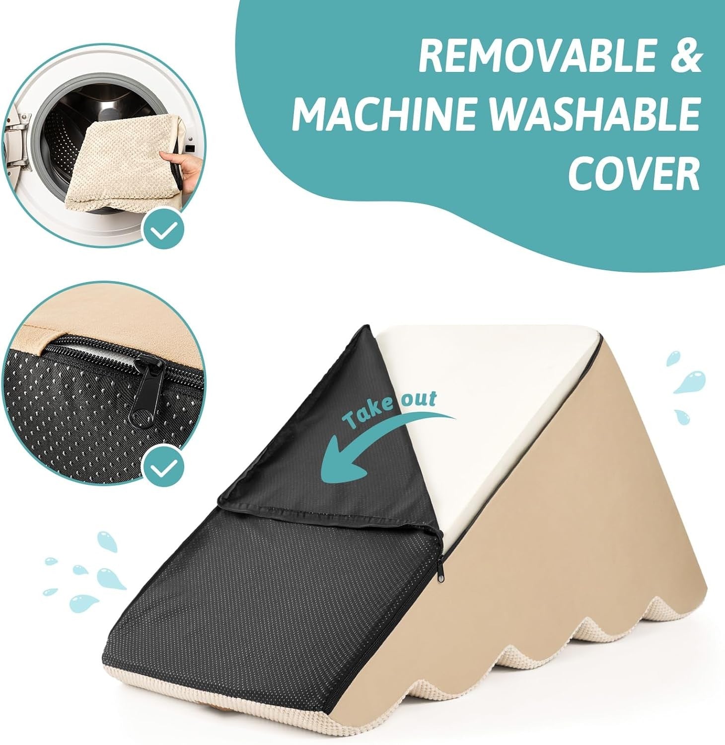 Wide Dog Stairs 5 Step 22.6in Foam Pet Ramp for Bed Sofa Car