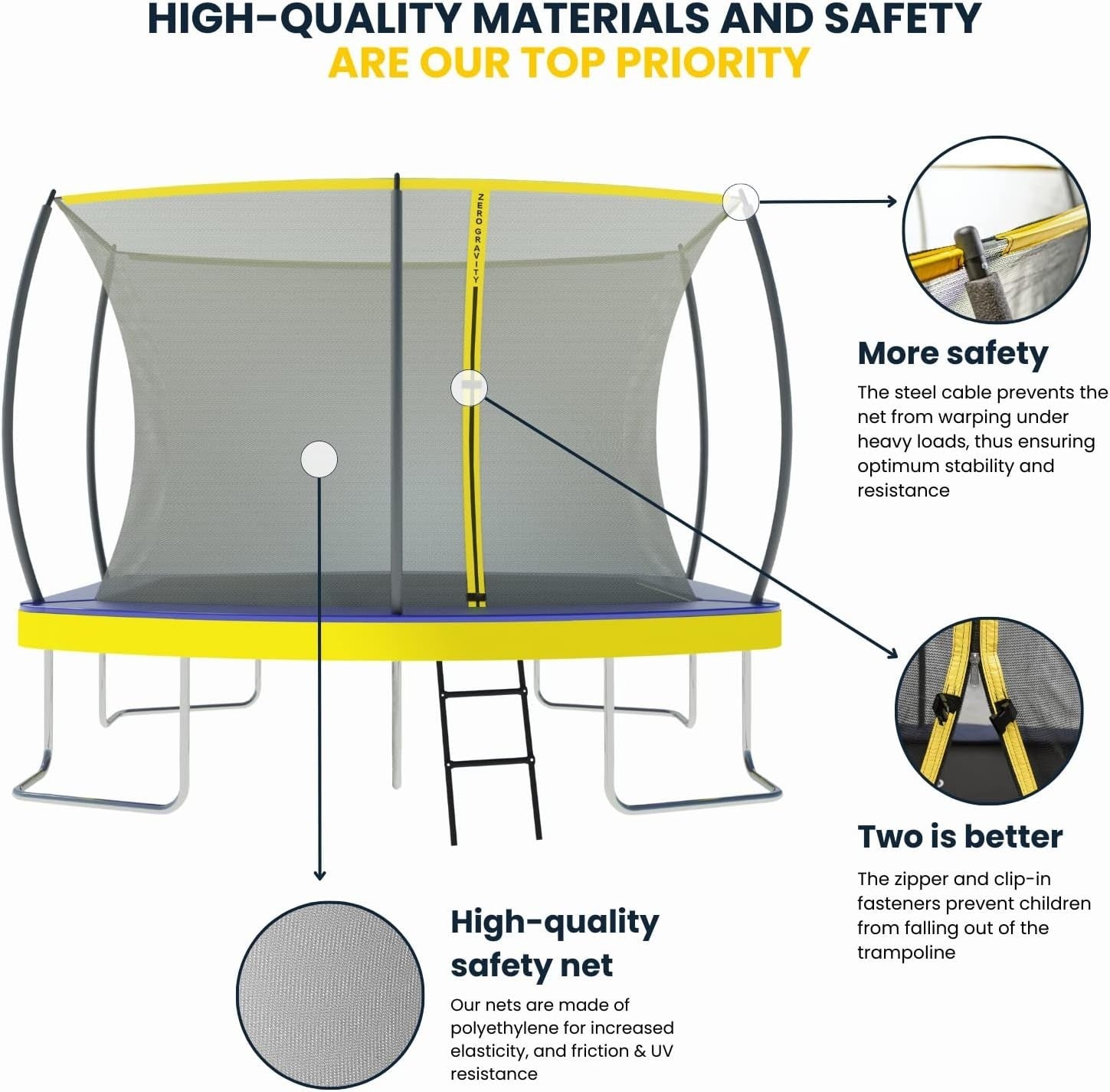 Rectangular Garden Trampoline 3.05x2.13m Safety Enclosure Ladder 100KG