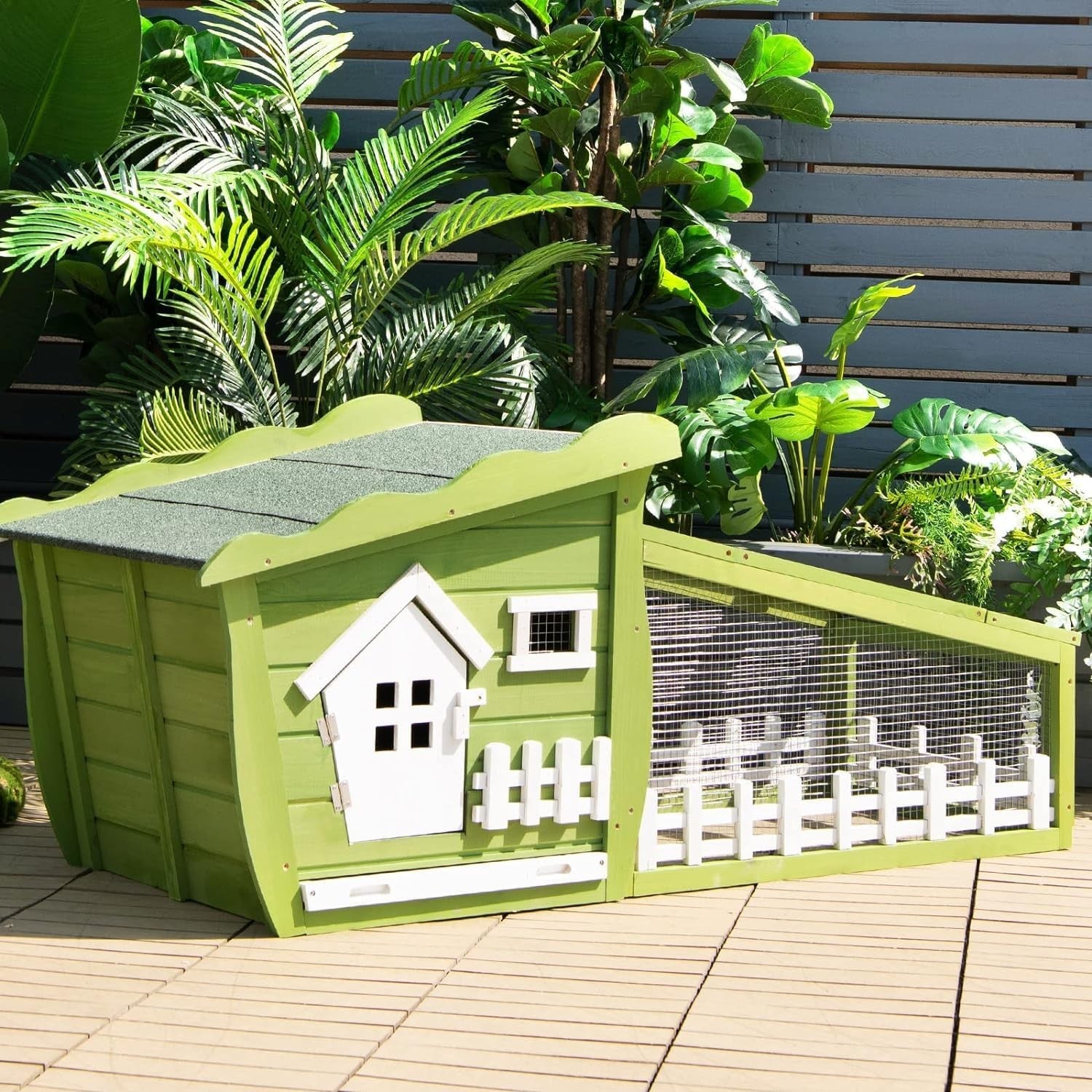 Wooden Rabbit Hutch with Run Outdoor Cage Slide Tray Lockable Door