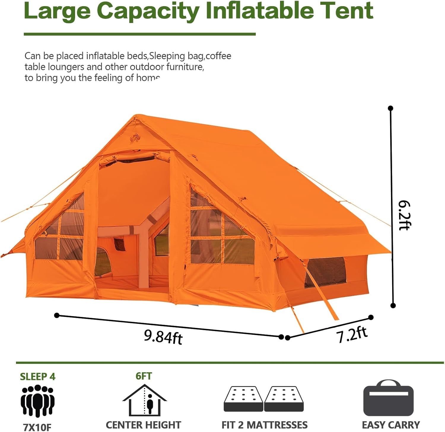 4 Person Inflatable Camping Tent with Pump Waterproof Air House