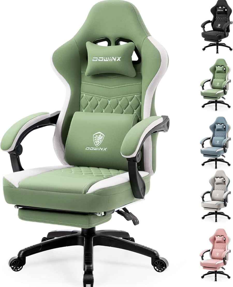 Gaming Chair Fabric Pocket Spring Recliner w/ Footrest 150kg Green