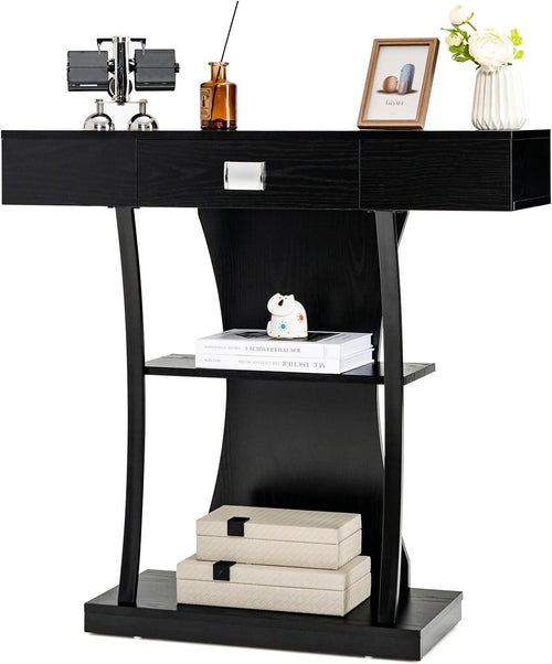 Solid Wood Console Table 46" – Sleek Black Entryway Accent