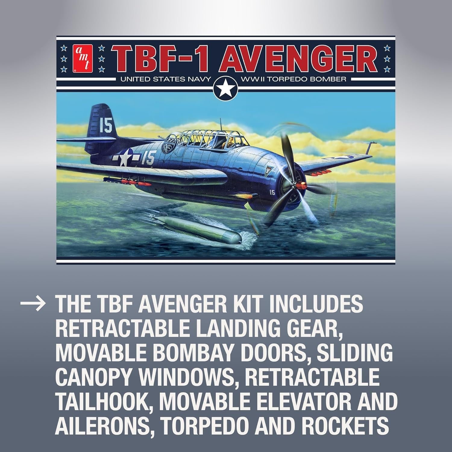 1:48 WWII TBF Avenger Model Kit with Bomb Bay & Folding Wings 14+ Gift