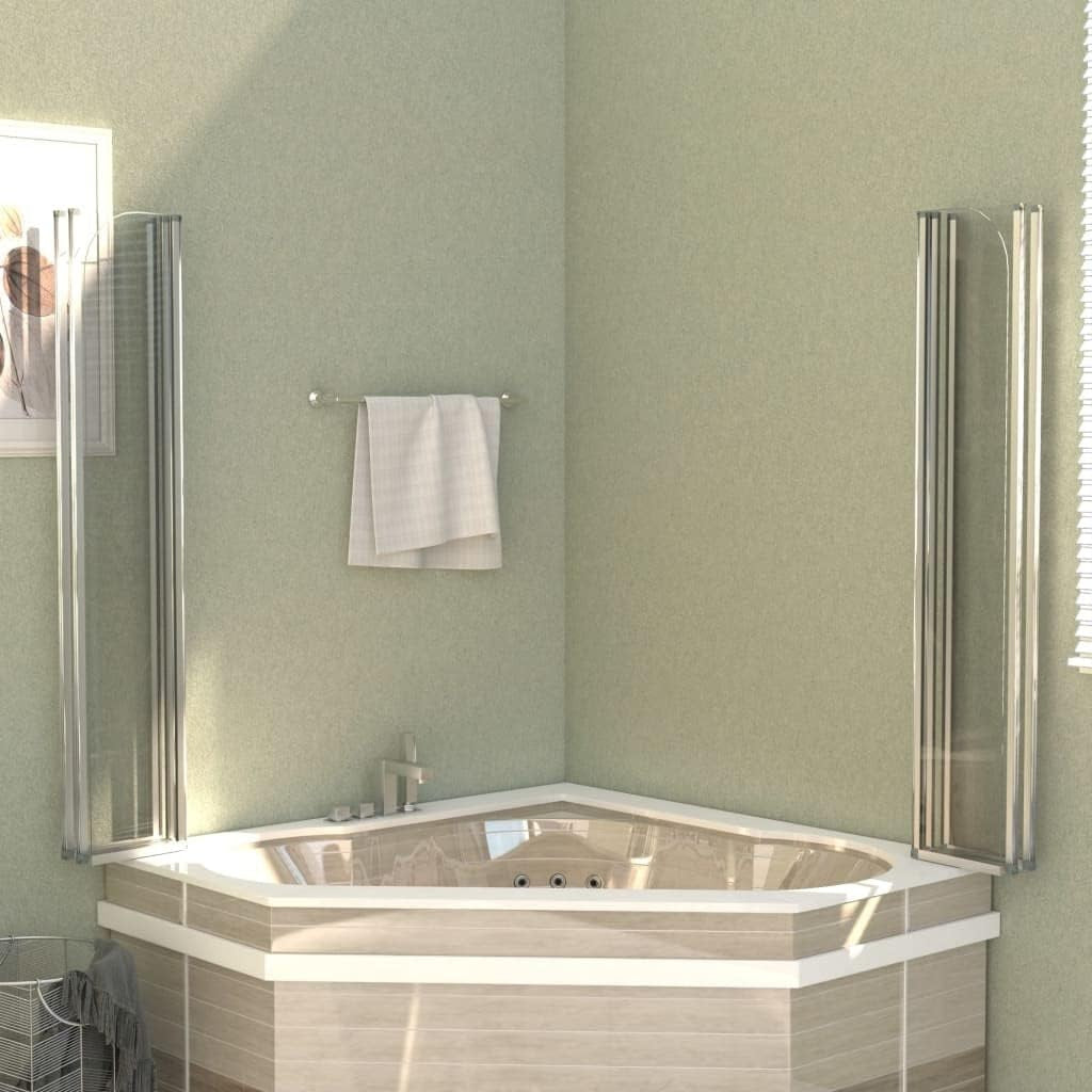 Folding Bath Shower Screen 120x140cm Tempered Glass Panels Modern Enclosure