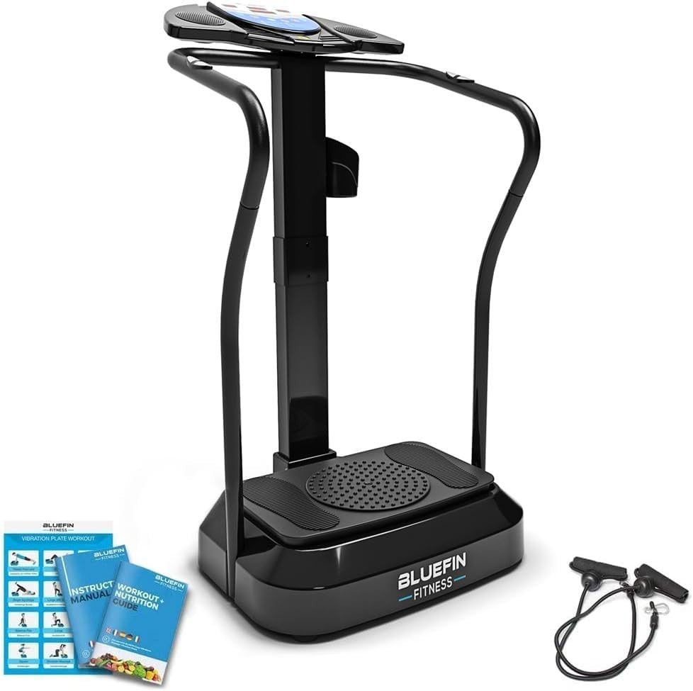 Black Pro Vibration Plate Exercise Machine w Handrails 180 Speeds Silent