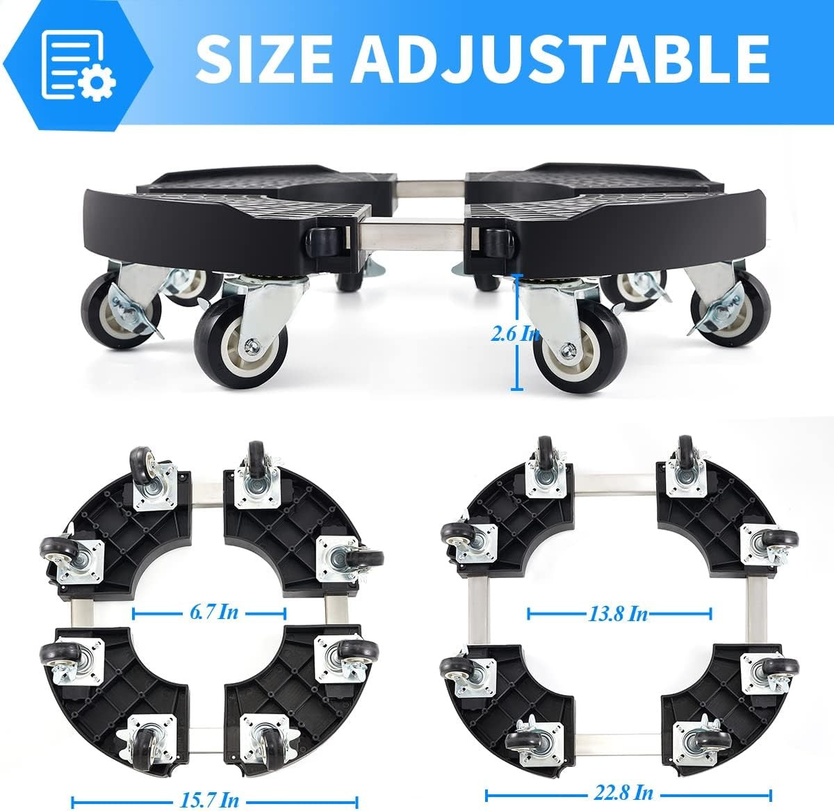 2 Pack Adjustable Rolling Plant Stand with Wheels Heavy Duty 15–21" 330lbs Caddy