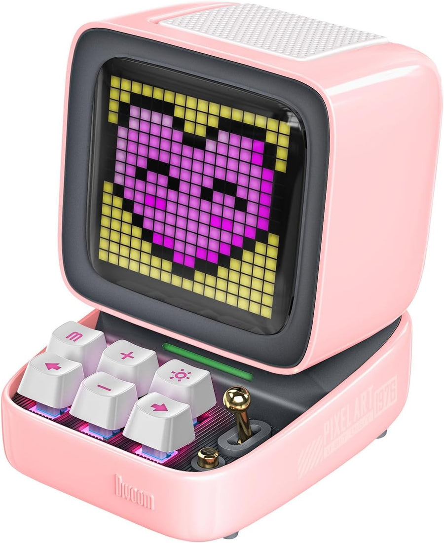 Retro Pixel Art Bluetooth Speaker RGB Display Alarm Clock Pink Desktop