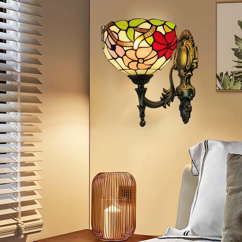 Stained Glass Wall Lamp Vintage Indoor Light Fixture – 28cm Art Deco