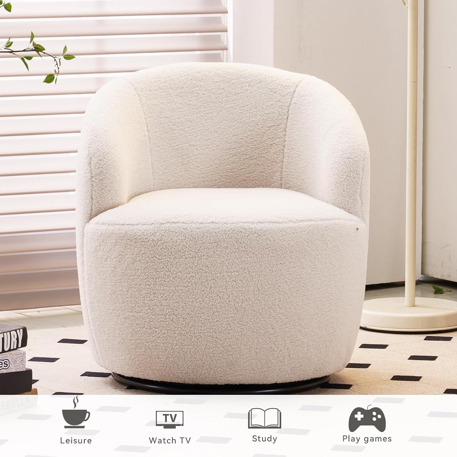 Ivory Teddy Swivel Cuddle Chair 360° Boucle Tub Armchair
