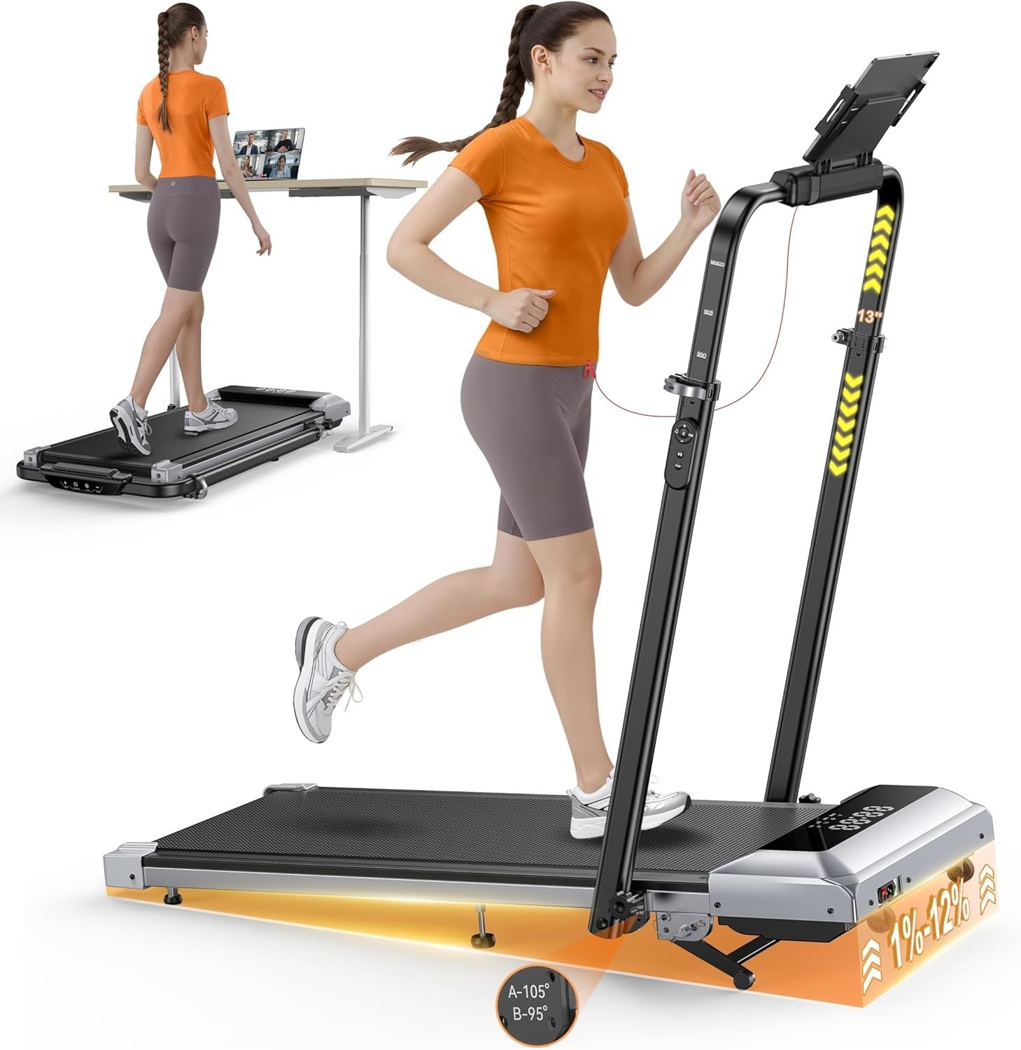 6-in-1 Folding Incline Treadmill 12KM/H Home Office Compact Walking Pad