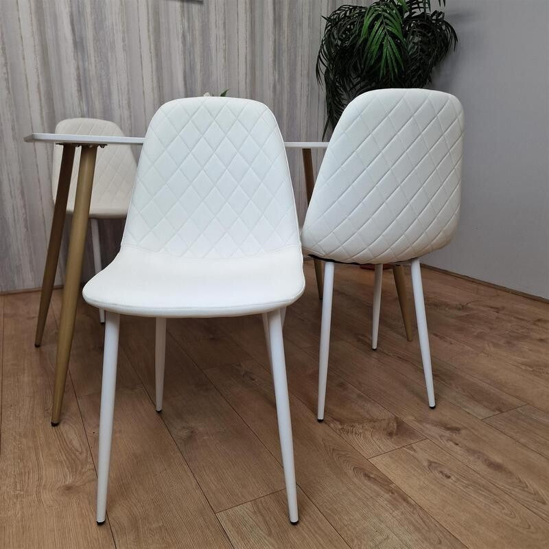White Dining Table Set with 4 Padded Gem Chairs, Modern Kitchen Set