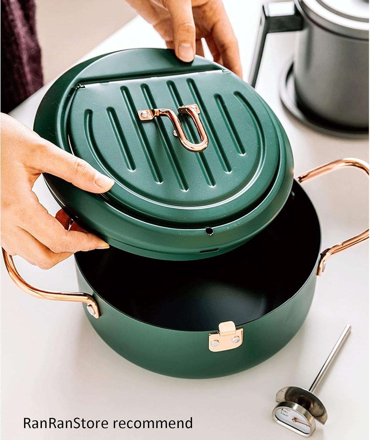 Large Japanese Tempura Frying Pot 3.5L 10.2in Nonstick Thermometer