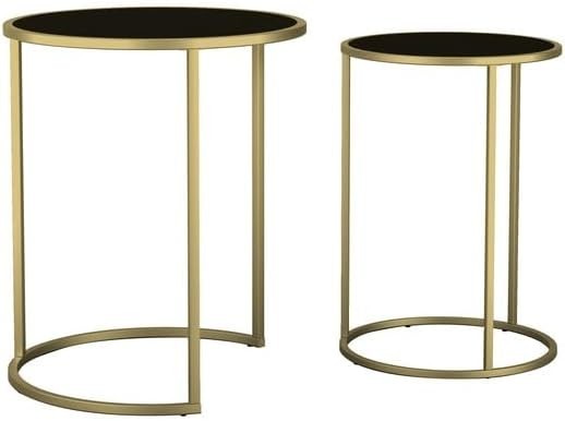 Nesting Coffee Tables Set of 2 Round Tempered Glass Gold Metal Living Room