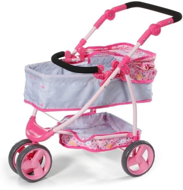 Doll Pram Jogger Pushchair Folding Hood Adjustable Handle 43cm Dolls