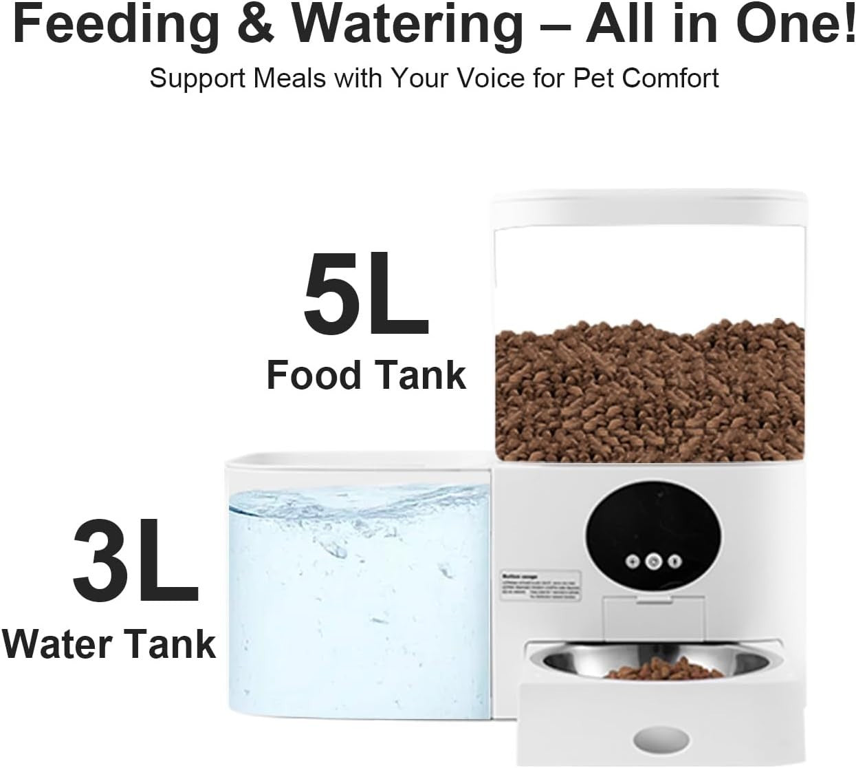 Smart 2 in 1 Cat Feeder Water Fountain WiFi App Control 5L/3L