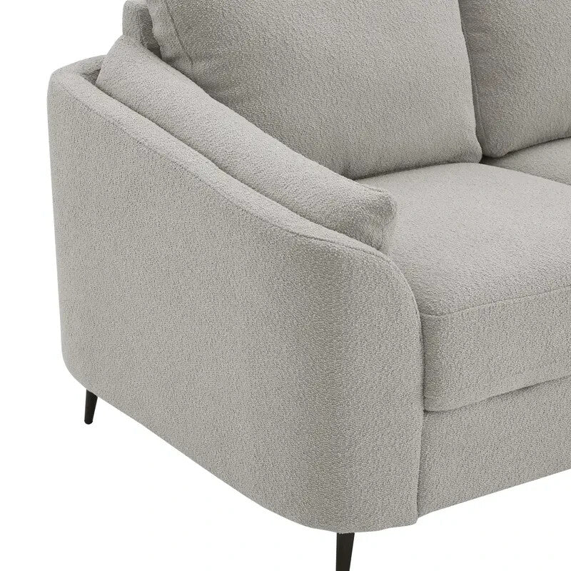 2 Seater Sofa Light Grey Boucle Fabric with Metal Legs Small Lounge