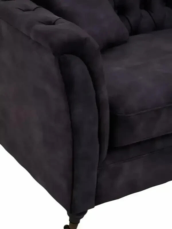 Grey Velvet 3 Seater Sofa Chesterfield Style Tufted Arms Castor Legs
