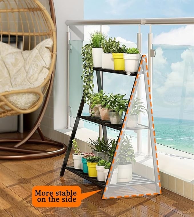 2 Tier Metal Plant Stand Indoor Outdoor Ladder Shelf Flower Pot Holder Black