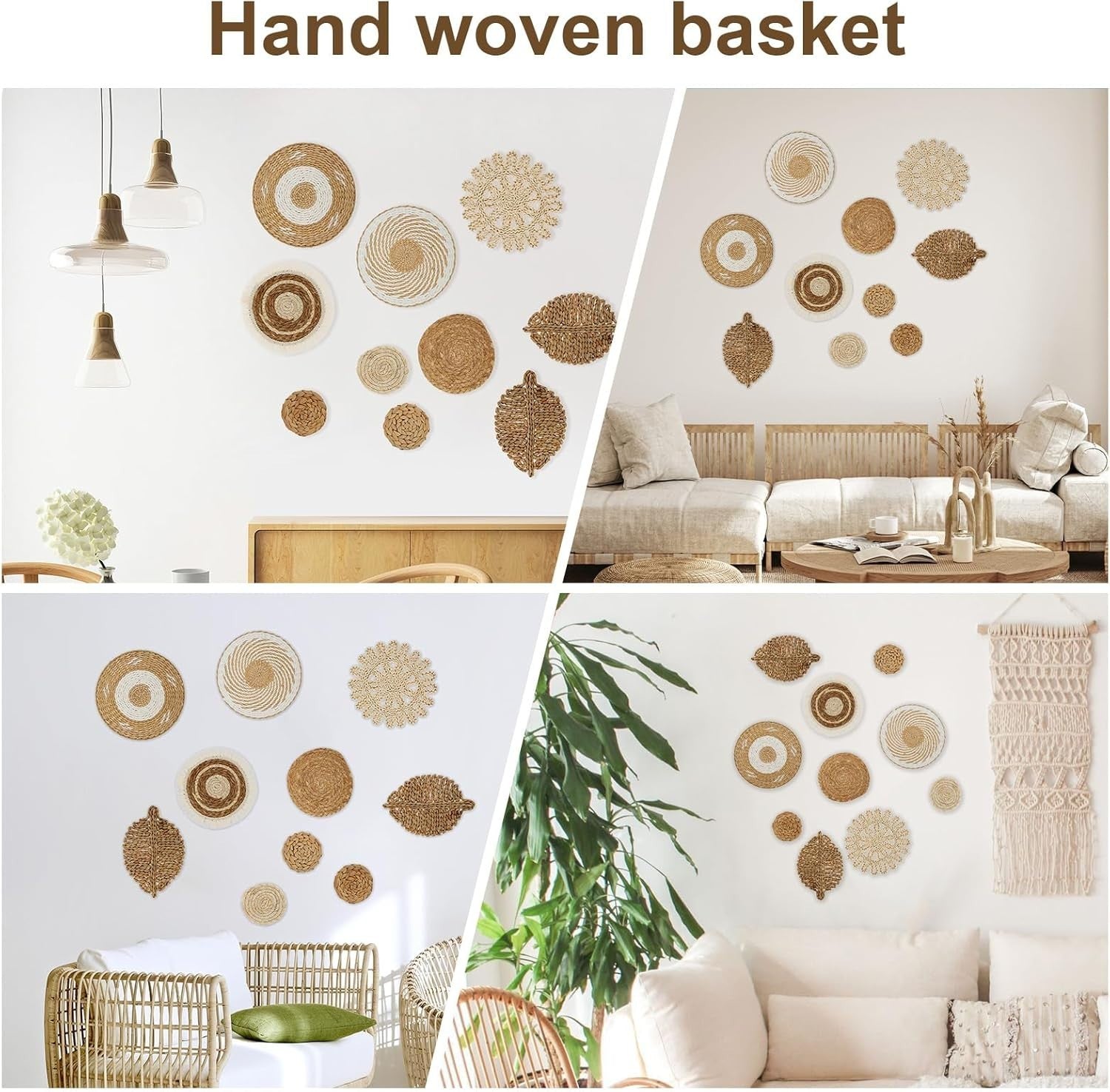 8 Pcs Boho Woven Wall Baskets Handmade Rattan Decor 7 Sizes
