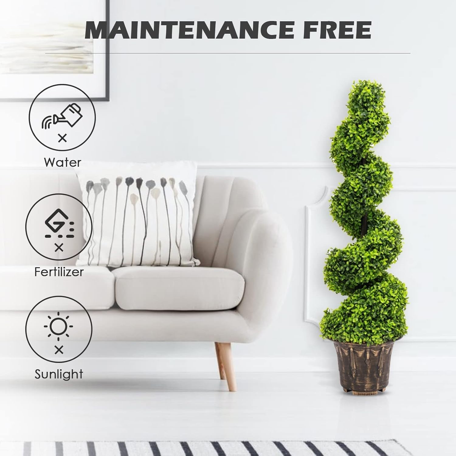 Set of 2 Artificial 120cm Topiary Spiral Boxwood Trees UV Resistant Garden Decor