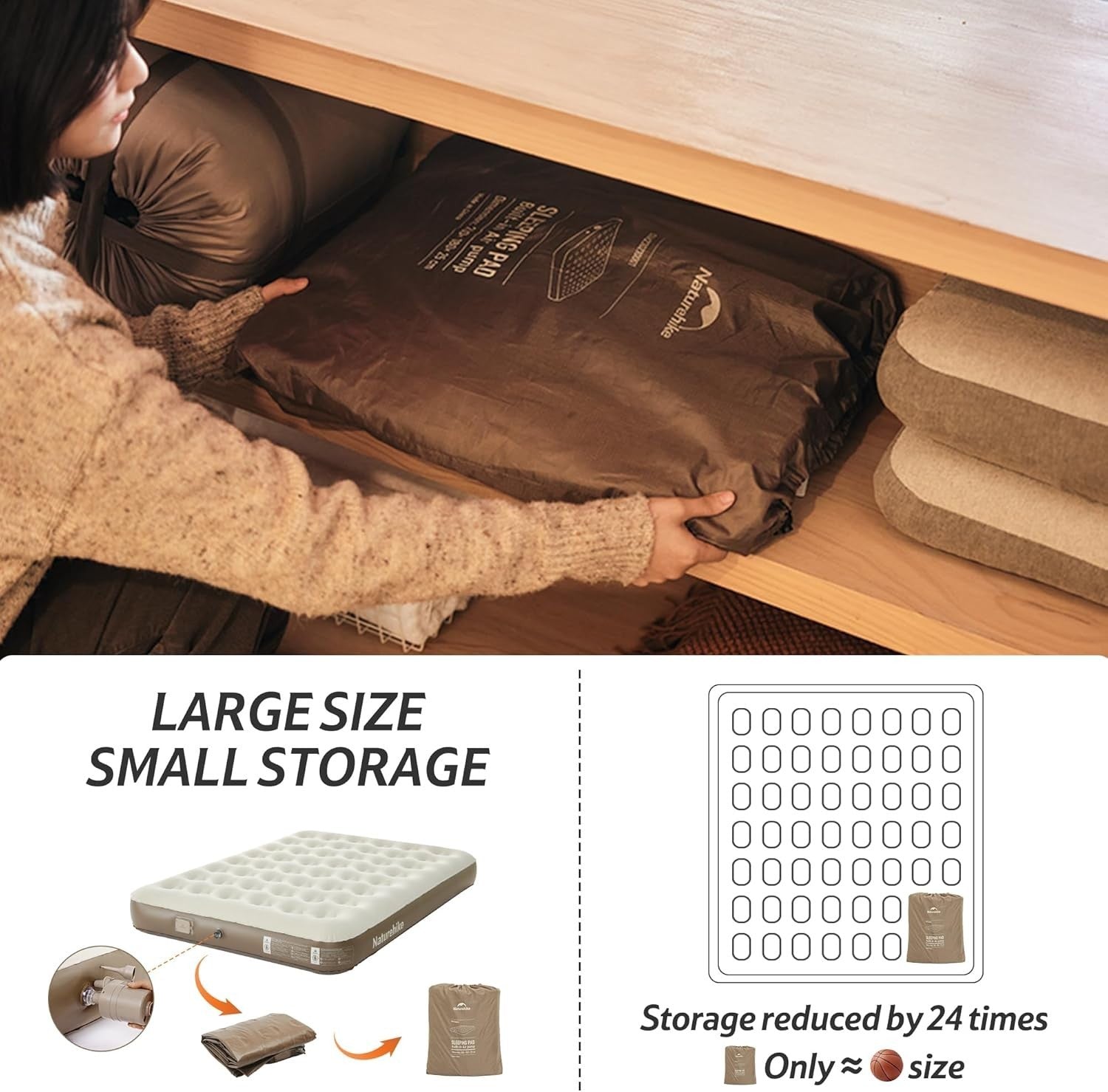 Single Inflatable Air Mattress with Rechargeable Pump & Flocked Surface