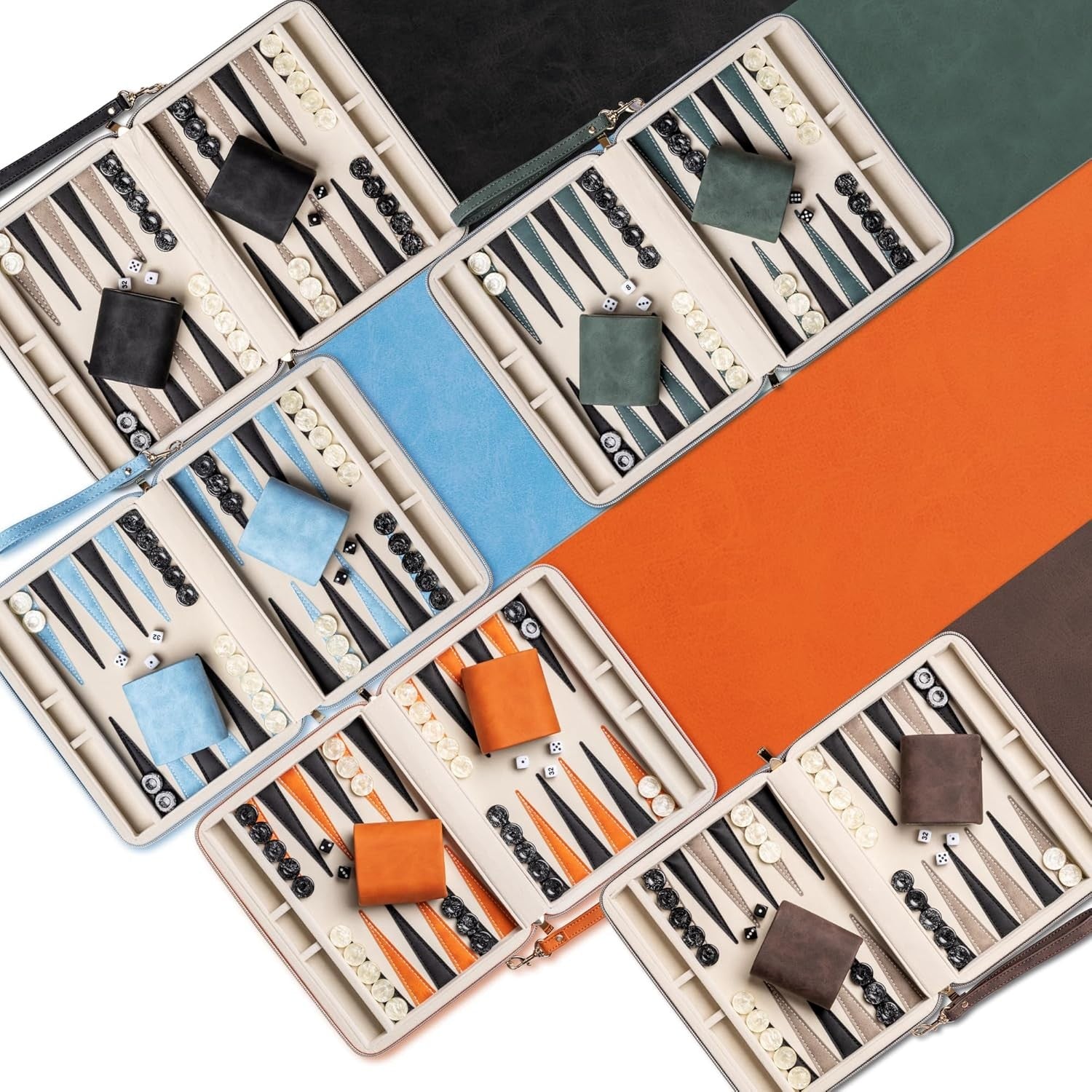 9.4 Inch Travel Backgammon Set Faux Leather Folding Board Portable