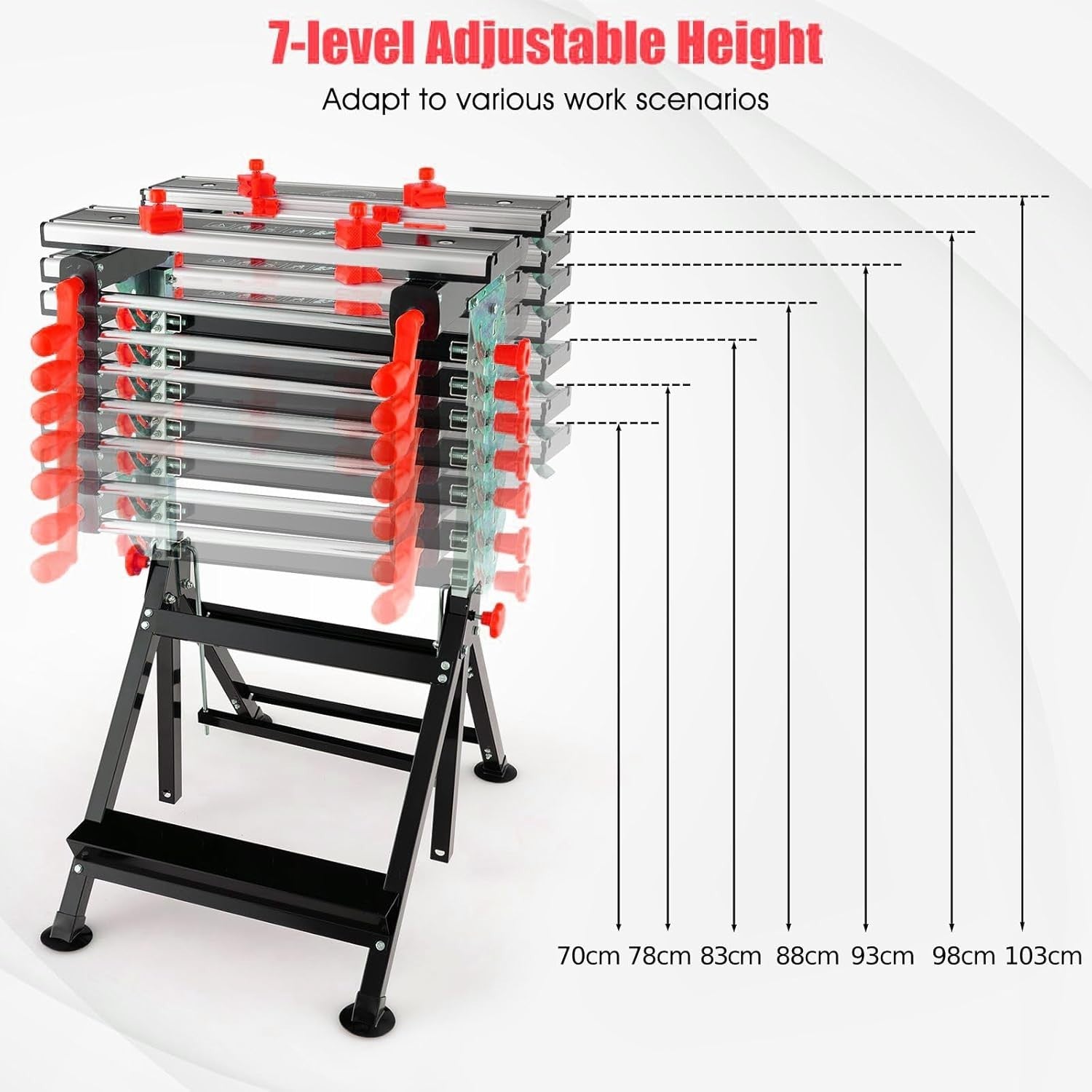 Folding Workbench 75x60cm Adjustable Height Tilt Table Sawhorse 7 Levels Red