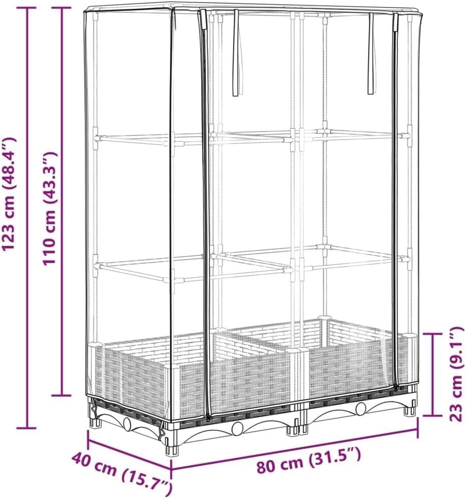 Raised Garden Planter with Greenhouse Cover 80x40x123cm | White Rattan Look