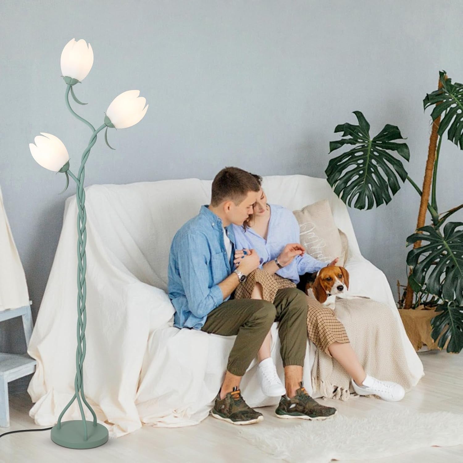 3-Light Floor Lamp Tulip Shades Adjustable LED Standing Lamp for Living Room