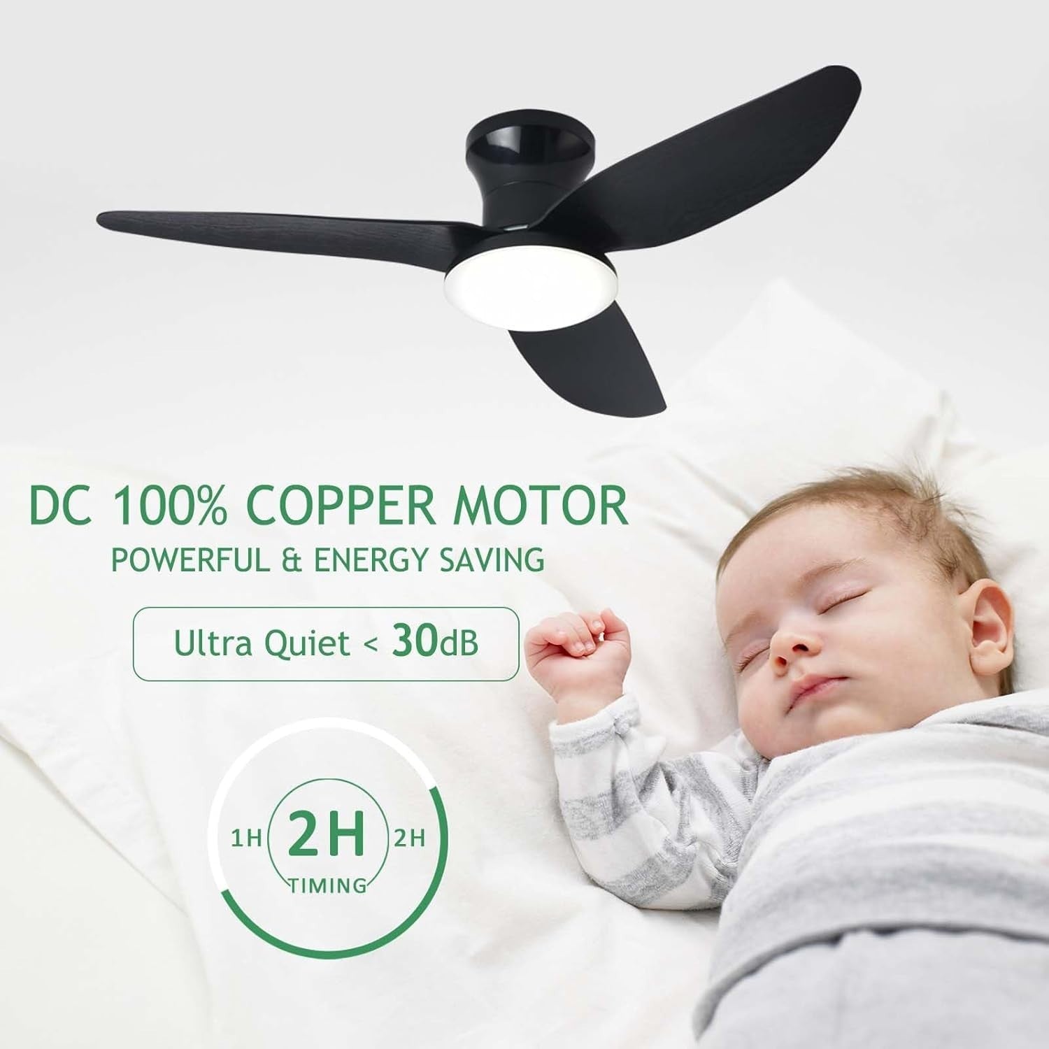 Lrenjon 100CM Ceiling Fan Light, 6-Speed Silent LED – Black Finish