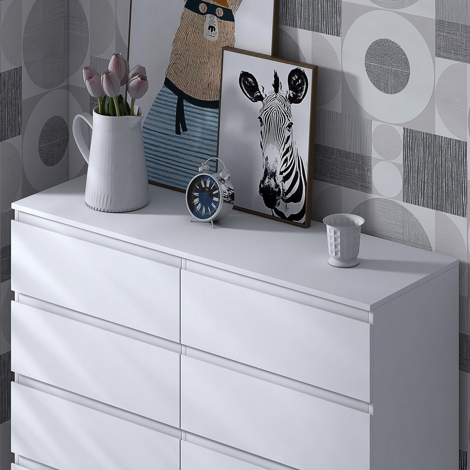Matt White 8 Drawer Chest Modern Wide Storage Unit Scratch Resistant