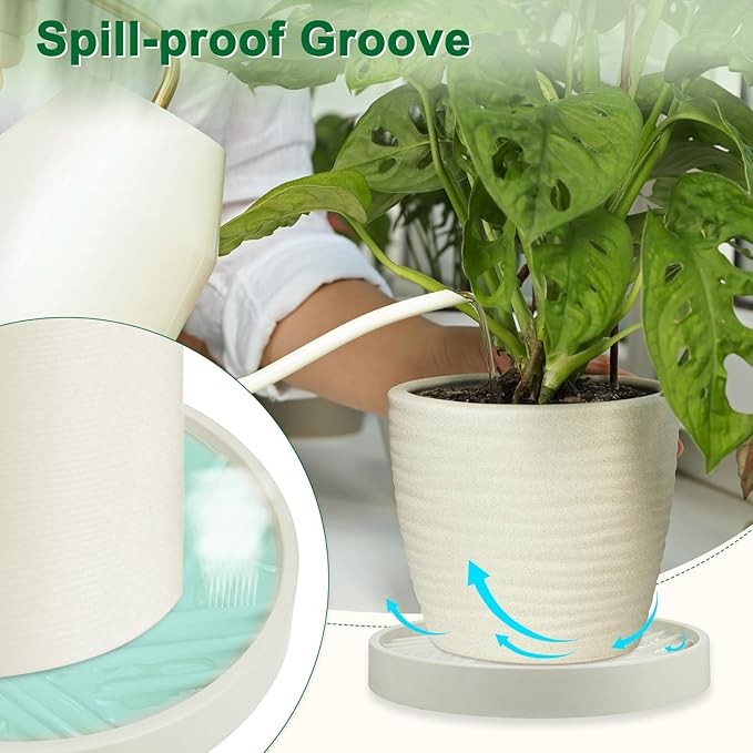 2 Pack 14 Inch Round Plant Caddy with Wheels Rolling Tray Stand Beige Indoor