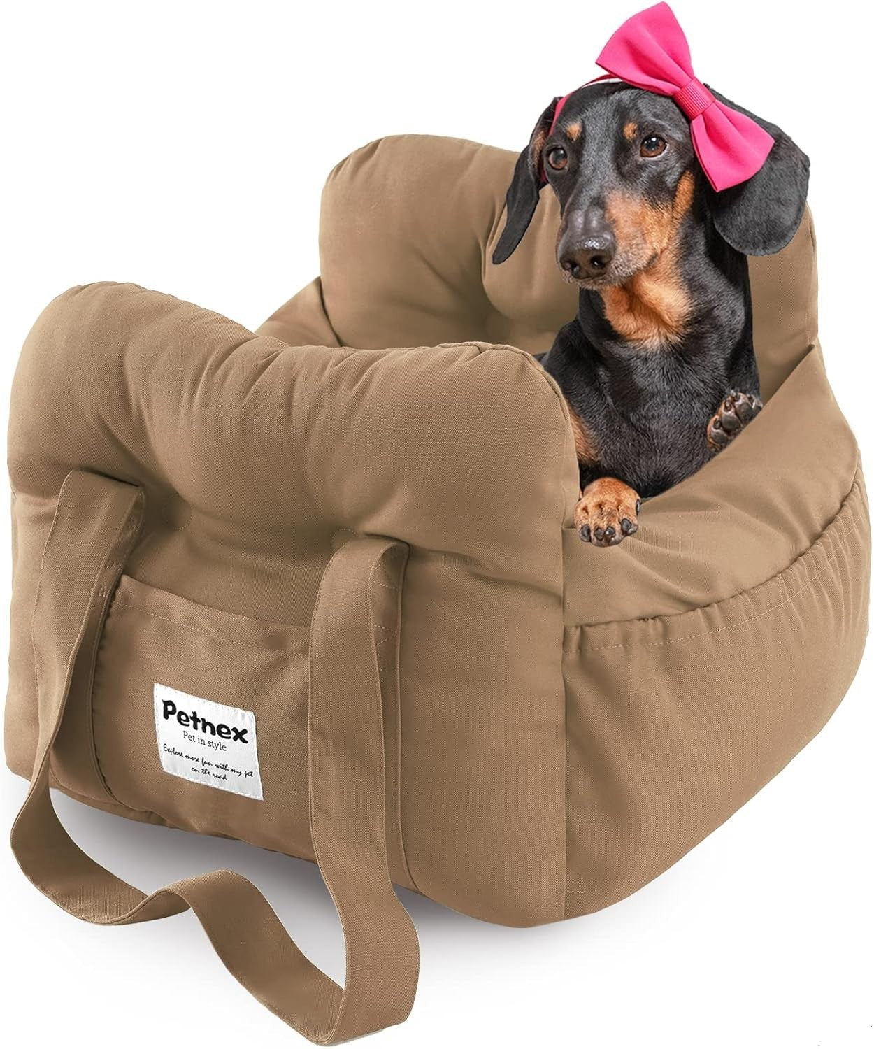 Portable Dog Car Booster Seat Pet Travel Carrier Bed Khaki Small Dogs