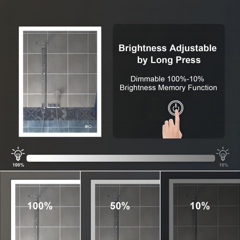 LED Bathroom Mirror 70x50cm Wall Mounted Light Anti-Fog Demister Pad