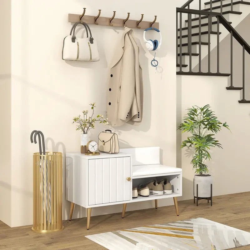 Shoe Storage Bench with Cushion & Cupboard | Hallway Entryway Cabinet