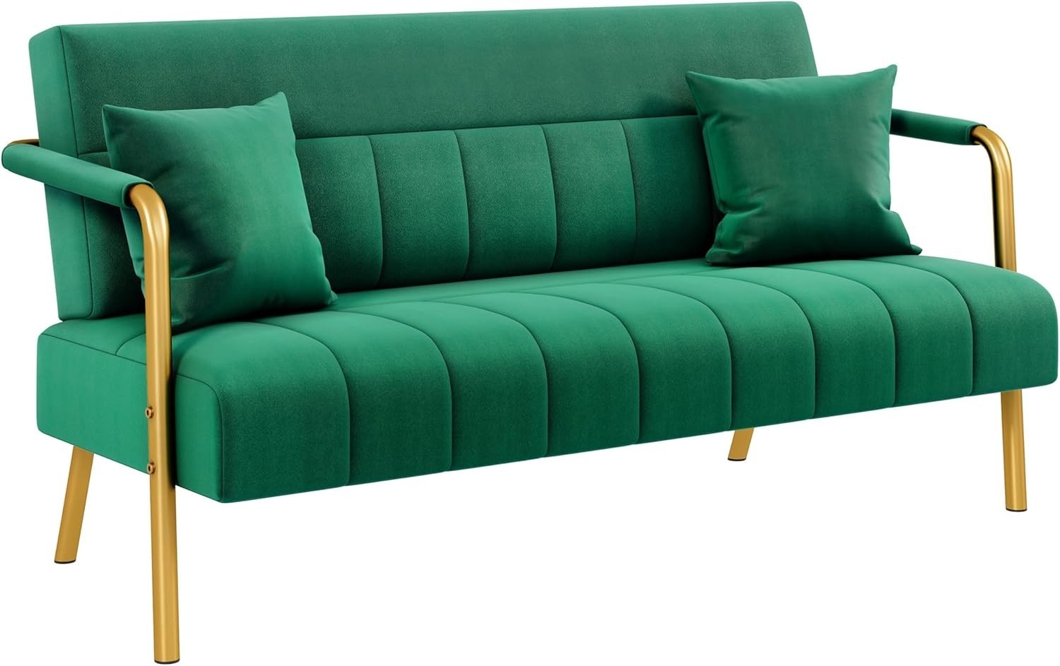 Green Velvet 2 Seater Sofa Gold Legs Modern Loveseat for Small Rooms Studio