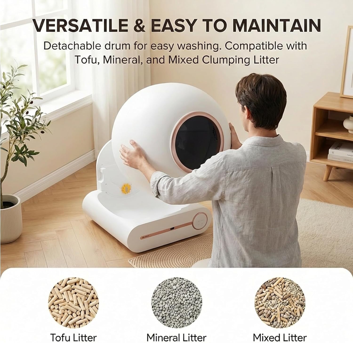 Self Cleaning Cat Litter Box App Control 65L Large Auto Odor Control