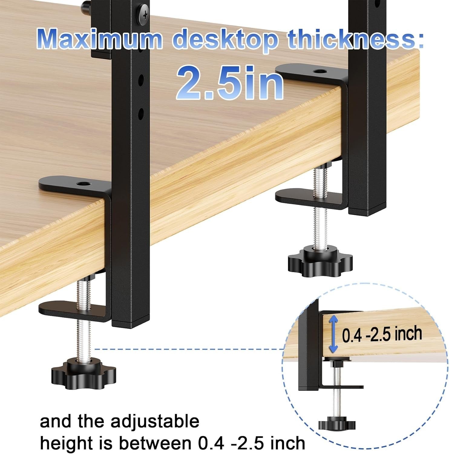 Clamp-On Desk Shelf 2-Tier Adjustable Wood Desktop Organizer Storage Rack