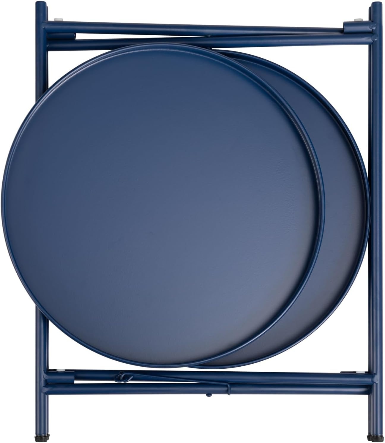 Small Round Metal Side Table 2-Tier Removable Tray Coffee Table Dark Blue