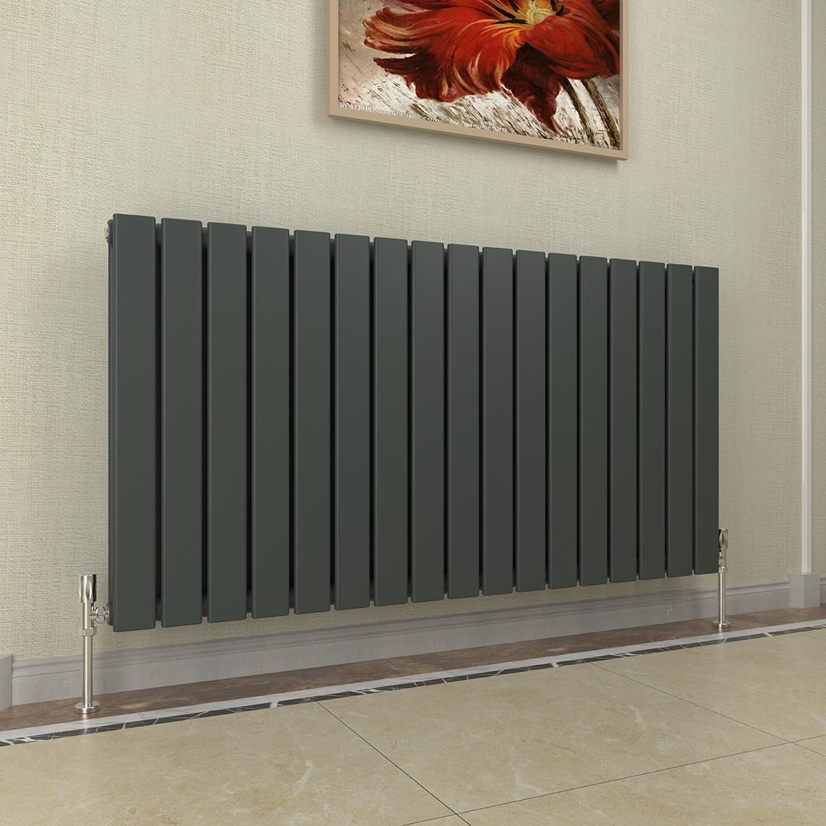 Anthracite Horizontal Radiator 600x1156mm Double Flat Panel Modern
