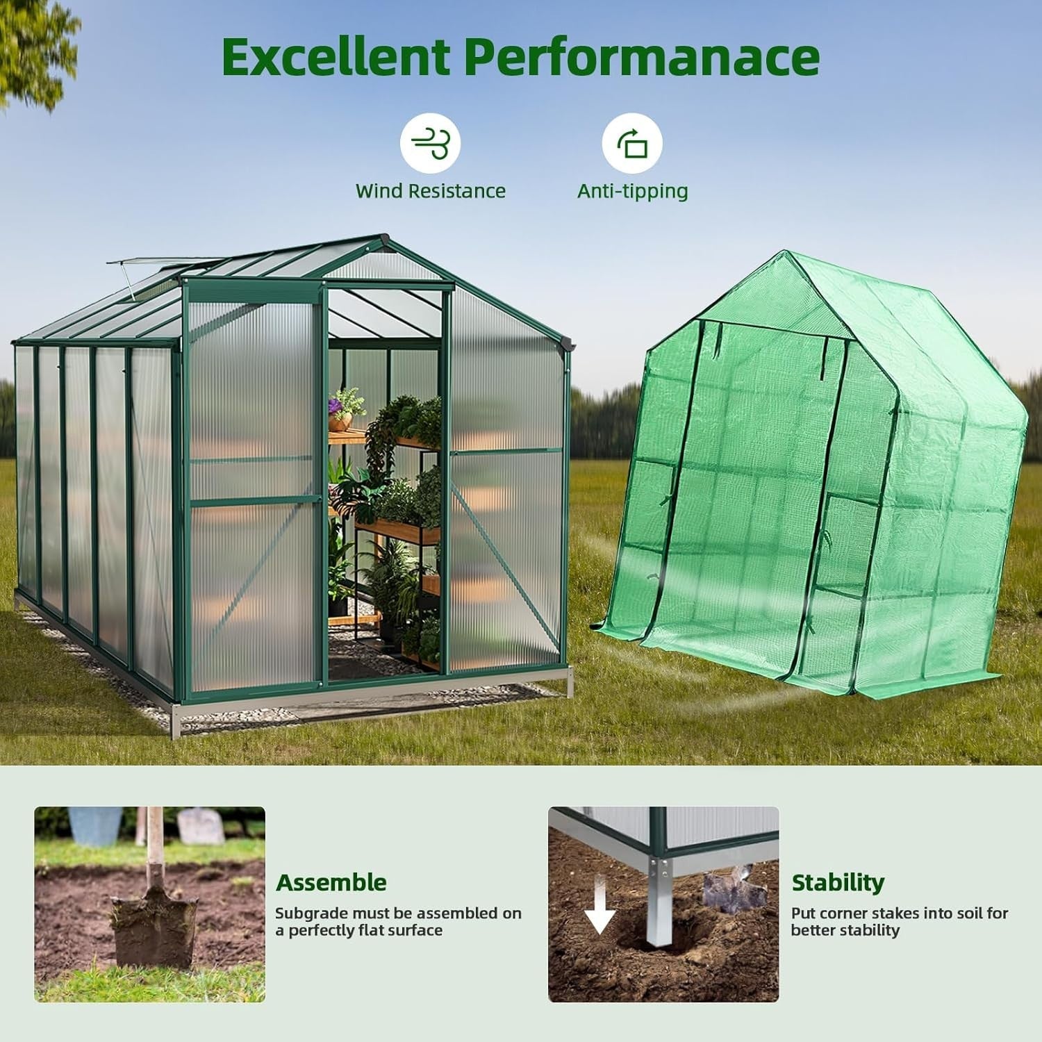 10x6ft Polycarbonate Greenhouse with Base | Heavy-Duty Aluminium Frame
